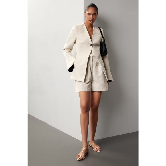 Co Beige Wool Hemp Blend Peplum Bell Sleeves One Button Blazer Jacket Size Small - Picture 1 of 15